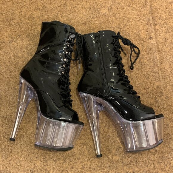 Pleaser Adore Peep Toe 7" Platform Stiletto Heel Lace Up Ankle Boots $103.95 - Picture 1 of 11